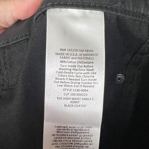 Current/Elliott The High Waist Ankle Skinny Coated Jeans NWT Black Womens 30 - Picture 7 of 7